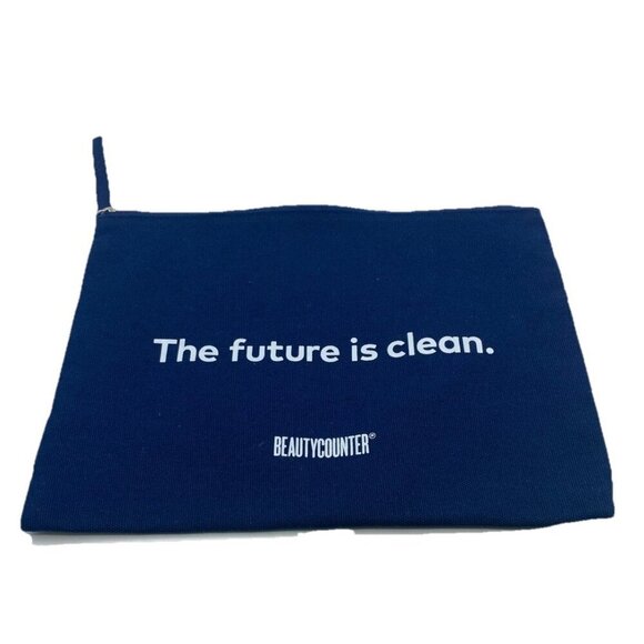 BEAUTYCOUNTER Canvas Bag Blue Zippered Makeup Cosmetic Clean Beauty Vacation - Picture 1 of 10